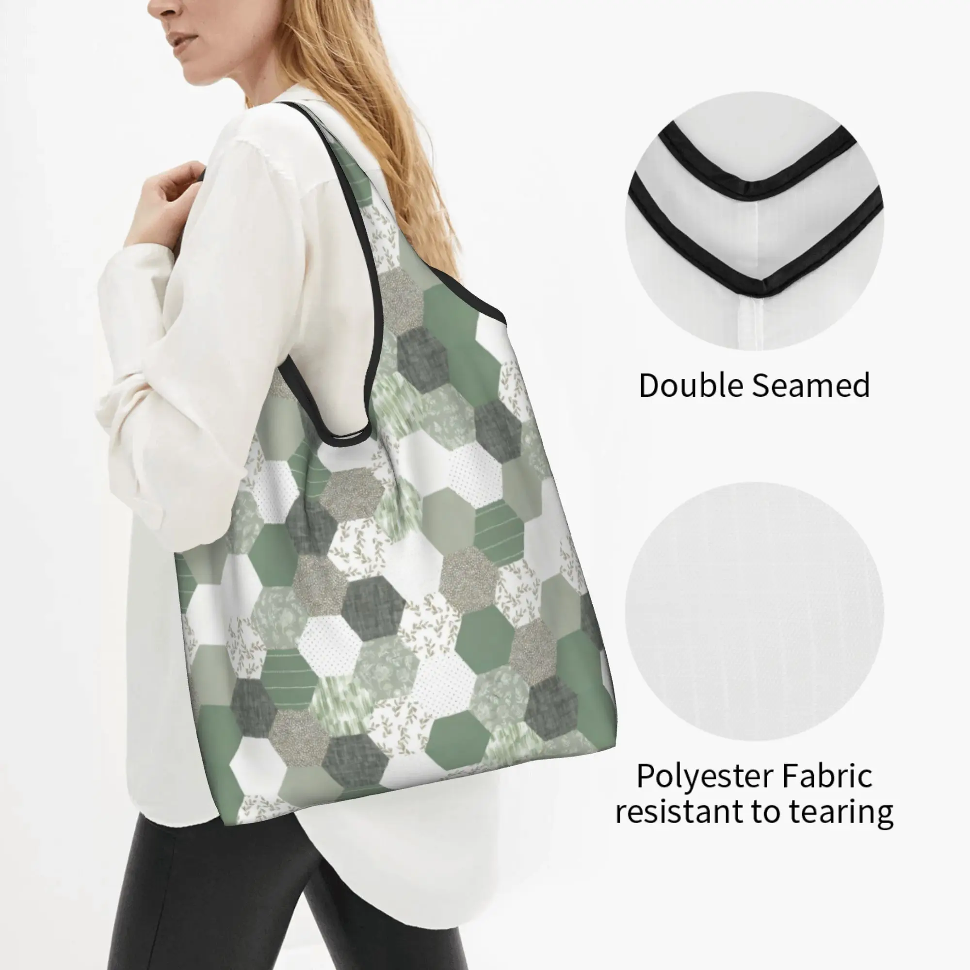 Custom Honeycomb Geometric Hexagonal  Shopping Bag Women Portable Large Capacity Grocery Rainbow Tote Shopper Bags