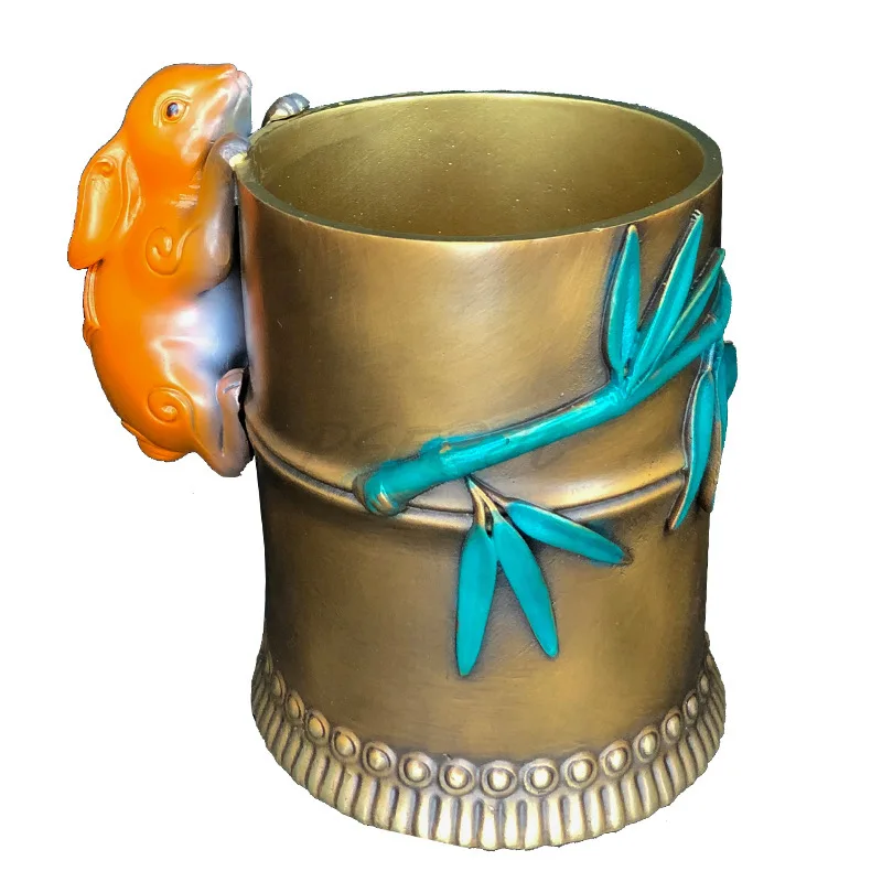 Pen Container Rabbit Copper Ornament Desktop Storage Brass Material Gift Teacher Student Office Ornament