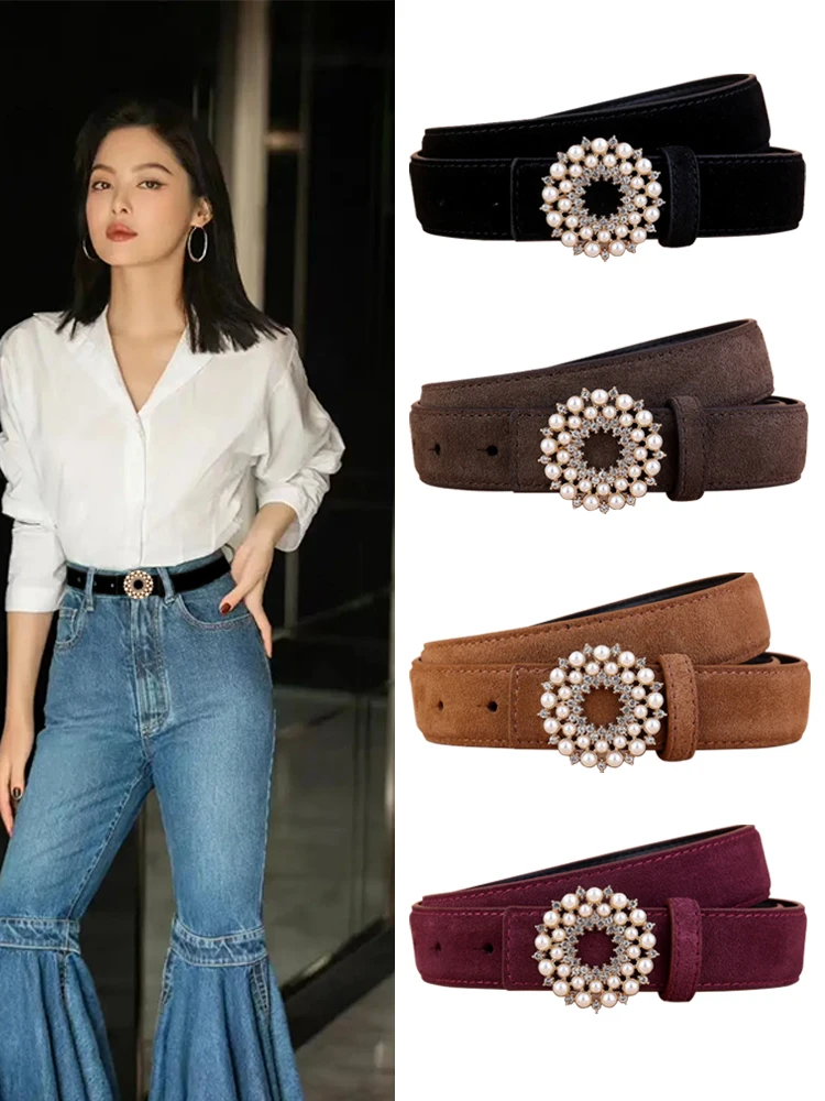 新しいパールとラインストーンで装飾された女性用ベルト、ジーンズやスカート用のファッショナブルで多用途なウエストシンチングアクセサリー