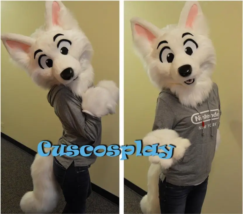 

Husky Fursuit голова хвост перчатки костюм для взрослых Размер мультфильм маскарадный костюм для Хэллоуина