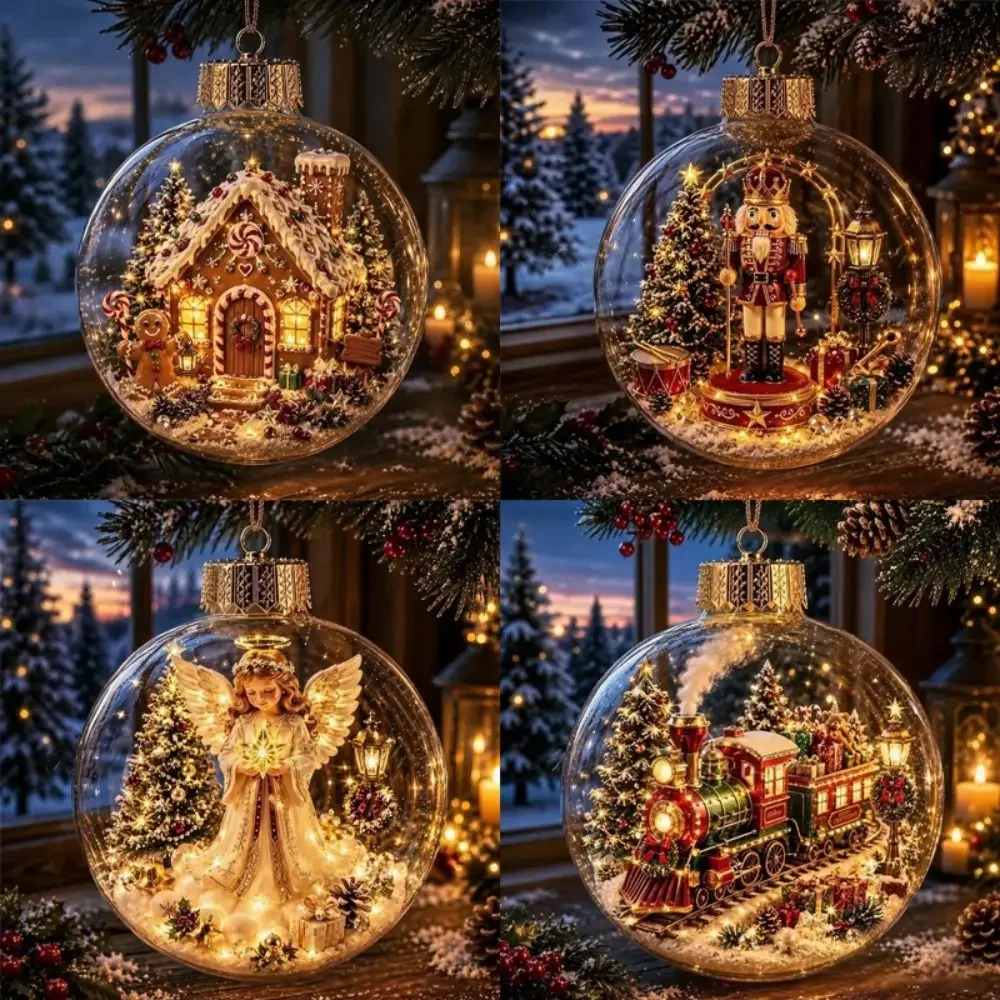 Weihnachtskugel-Ornament aus Acryl mit Licht, transparentes Design, hängende Weihnachtsdekoration, Größe 8 cm, Weihnachtsmann-Anhänger – Detail 11