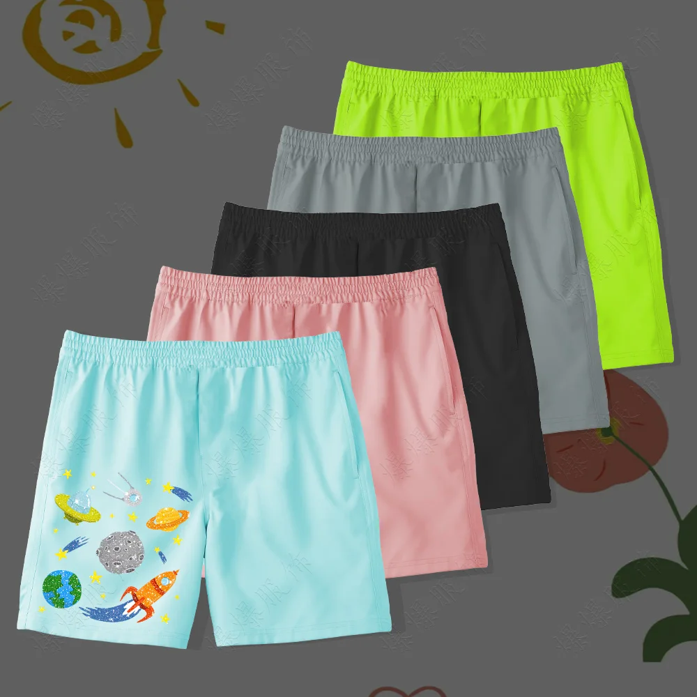 Children's beach shorts cartoon rocket elements quick drying, multi-color breathable  colorful sports home children's short