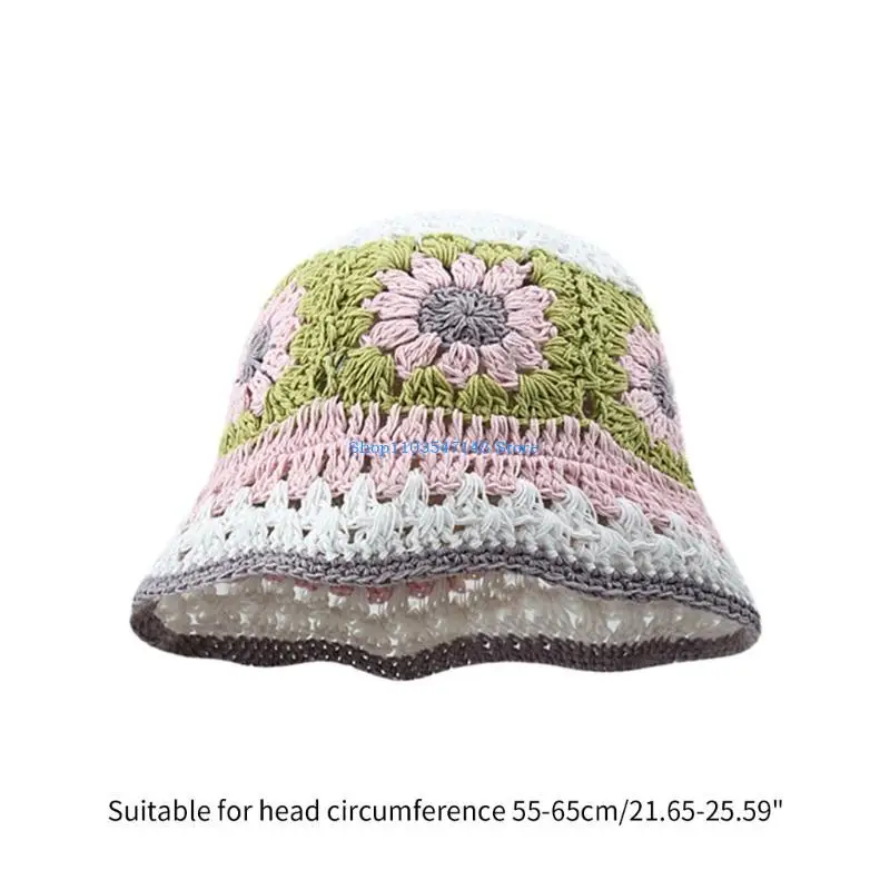 P88B الكبار زهرة الكروشيه قبعة دلو قبعة طوي واسعة حافة صياد قبعة تنفس