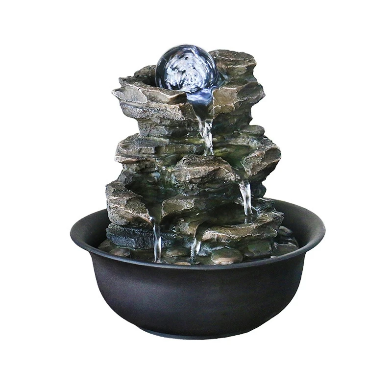 Cascading Tabletop Water Fountains with LED Light Indoor Rockery Waterfall Fountain Quiet and Relaxing Sound Desktop Size