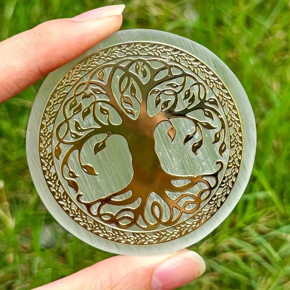 1pc Natural Plaster Crystal Disc | Exquisite Golden Texture Pattern, Perfect for Home Decor, Elegant Tabletop Display