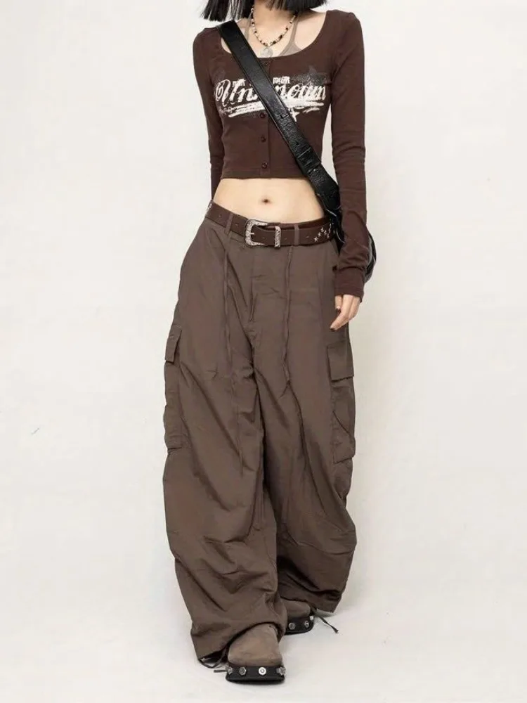 HOUZHOU-pantalones Cargo holgados Vintage Y2k para mujer, ropa de calle Harajuku de gran tamaño, Joggers, pantalones de chándal de moda coreana con bolsillos