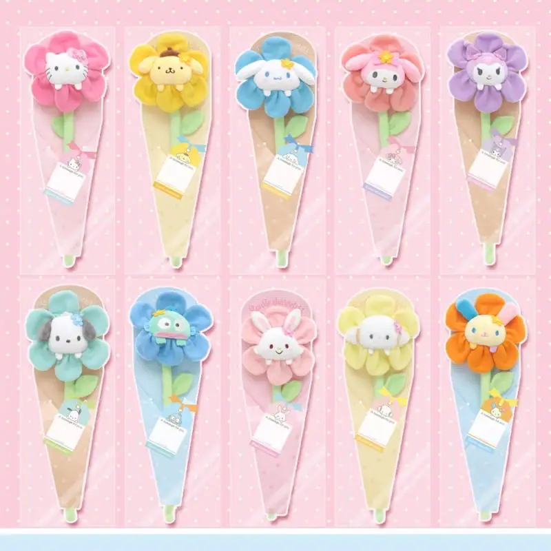 Japan Sanrio Plush Flower Pendant Melody Cinnamoroll Kitty Cogimyun Usahana Wish Me Mell Hanging Decoration Bouquet Anime Dolls