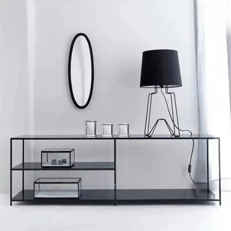 living room background wall TV cabinet modern simple wrought iron rack