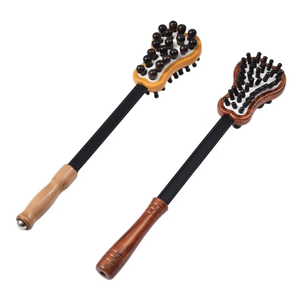 Double Sided Head Hand Massage Hammer Wooden Handle Bead Nodule Body Tapping Stick Long Grip Light Weight Handheld Massage Rod