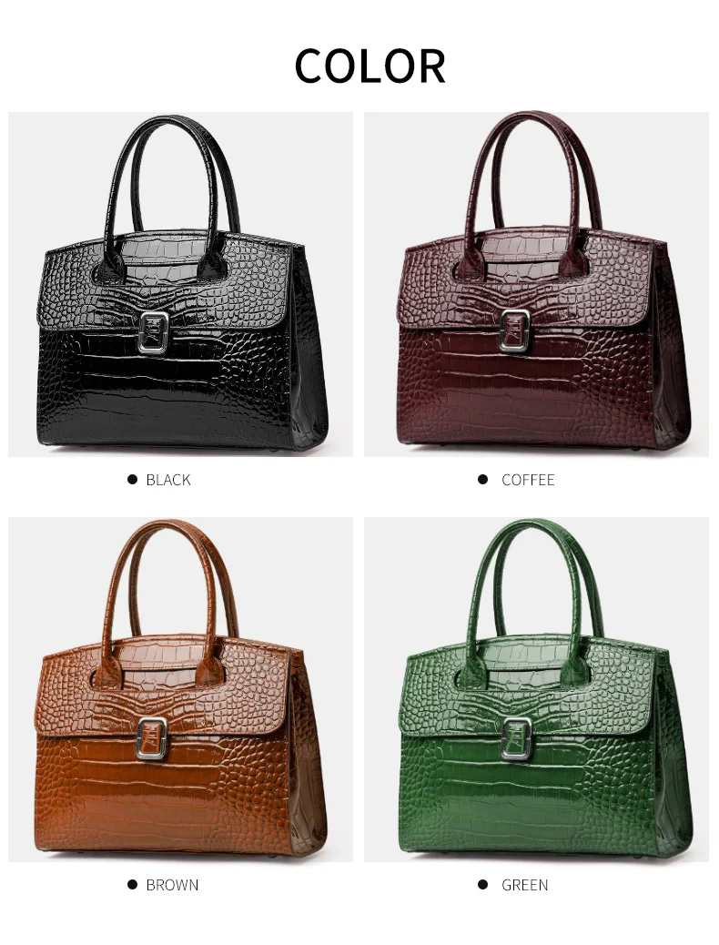Große Kapazität Damen-Handtasche aus Kuhleder Glänzendes Kroko-Muster Klapptasche Abnehmbarer Riemen Crossbody Geschäftstasche – Detail 4