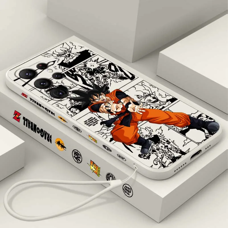 Dragon Ball Fashion Vegeta Goku Phone Case For Samsung Galaxy S26 S25 S24 S23 S22 S21 S20 Edge Ultra Plus FE Liquid Left Rope