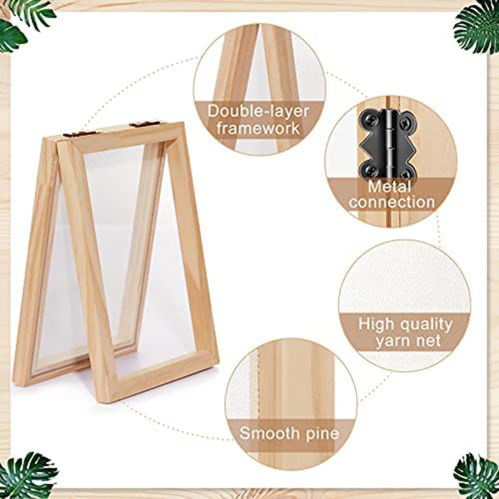 3 Pieces Paper Wooden Paper Mold Making Screen Kit 3 Size Frames for DIY Paper Craft 12.7X17.8cm 19.8X24.8cm 24.8X33.0cm