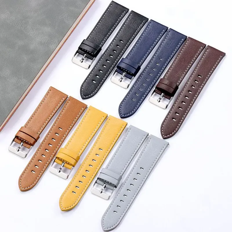 20mm 22mm Leather Watch Strap Band for Huawei Gt 2 3 Pro New for Samsung Galaxy Watch 4 for Amazfit GTR Bracelet Wrist Belt Blue