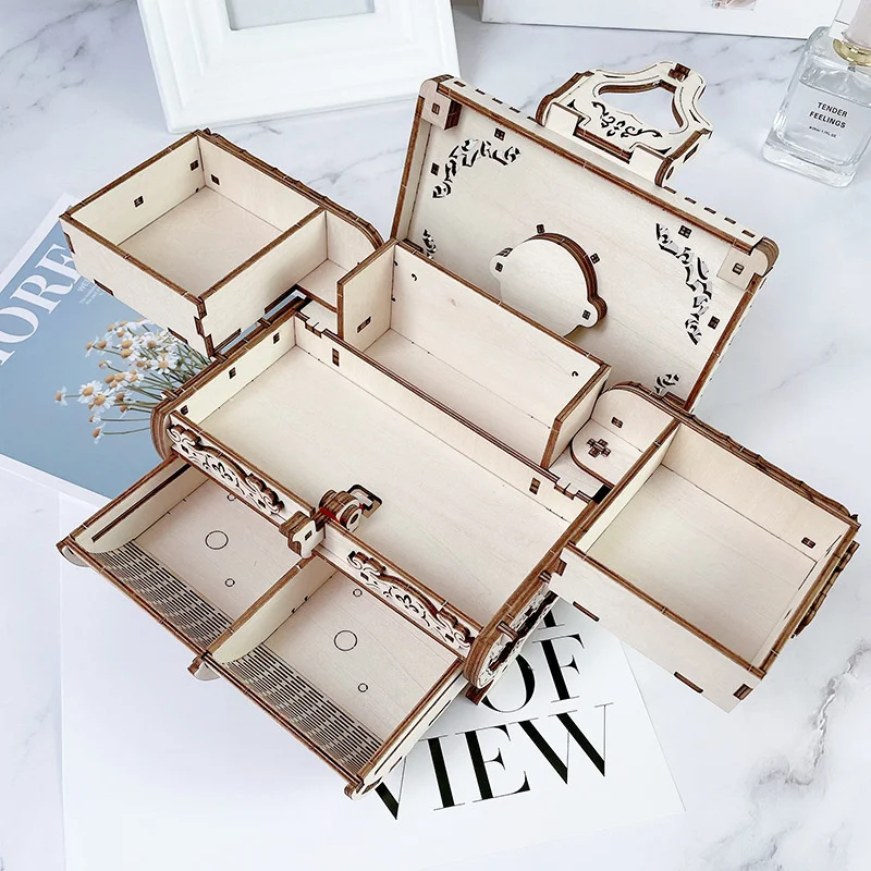 3D Puzzle Antique Jewelry Storage Box Wooden Assembly Model with Hidden Compartments Treasure Box Gift for Girlfriend