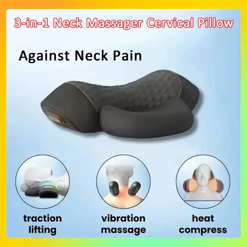 

Подушка для расслабления шеи, массажер для поддержки позвоночника, успокаивающий массажер для шеи-3 в 1, подушка для шеи, горячий компресс, вибрационный массаж