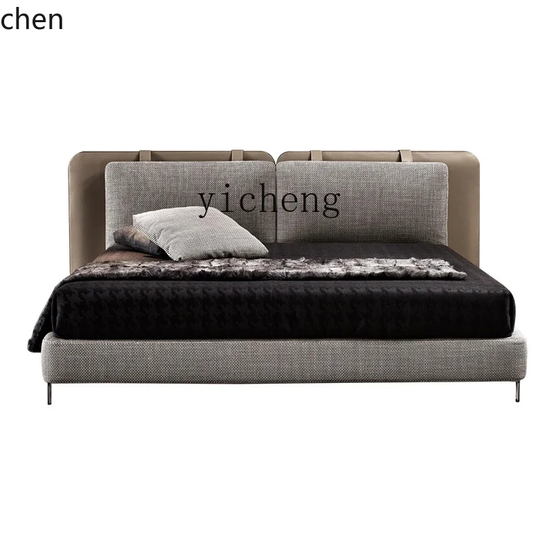 YFY  Minimalist Solid Wood Leather Bed 1.8 M Double Modern Minimalist Master Bedroom Marriage Bed Soft Pack Bed