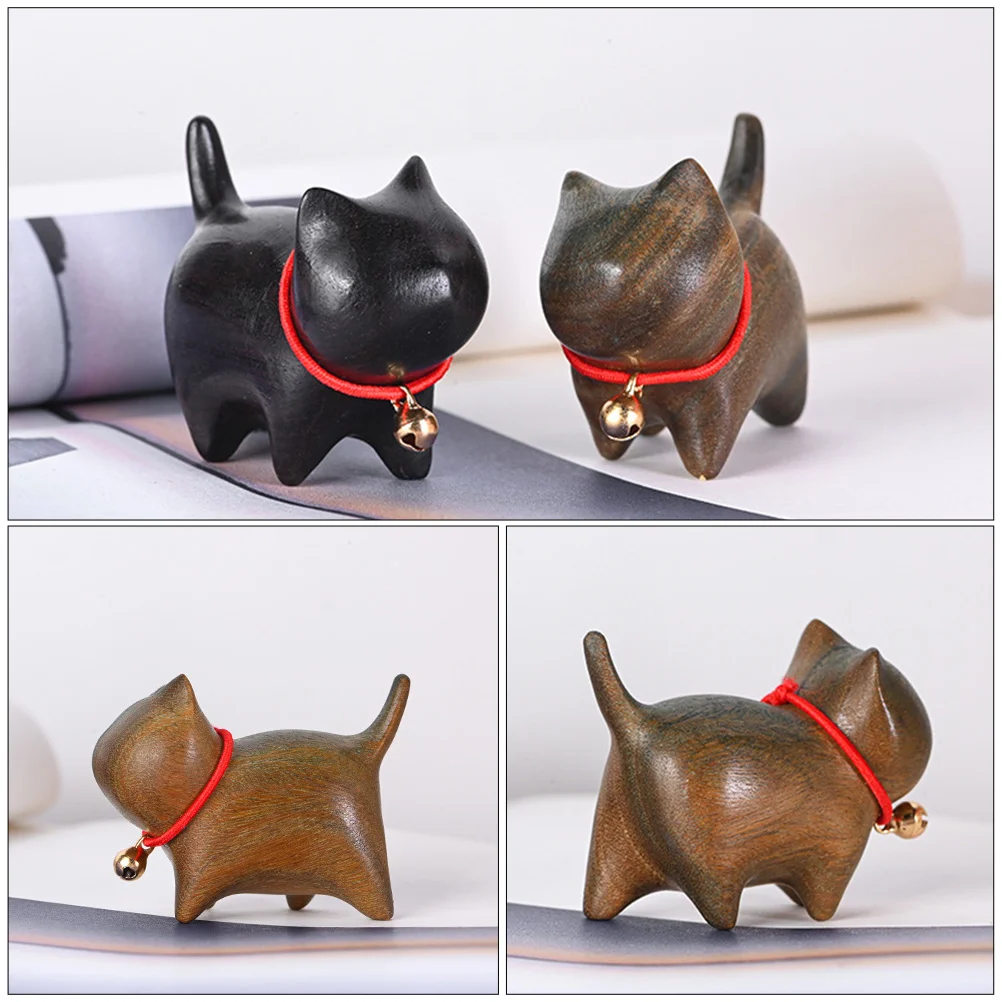 Tuxedo Cat Ornament Wood Carving Ornaments Kitten Decor Statue for Indoor Crafts