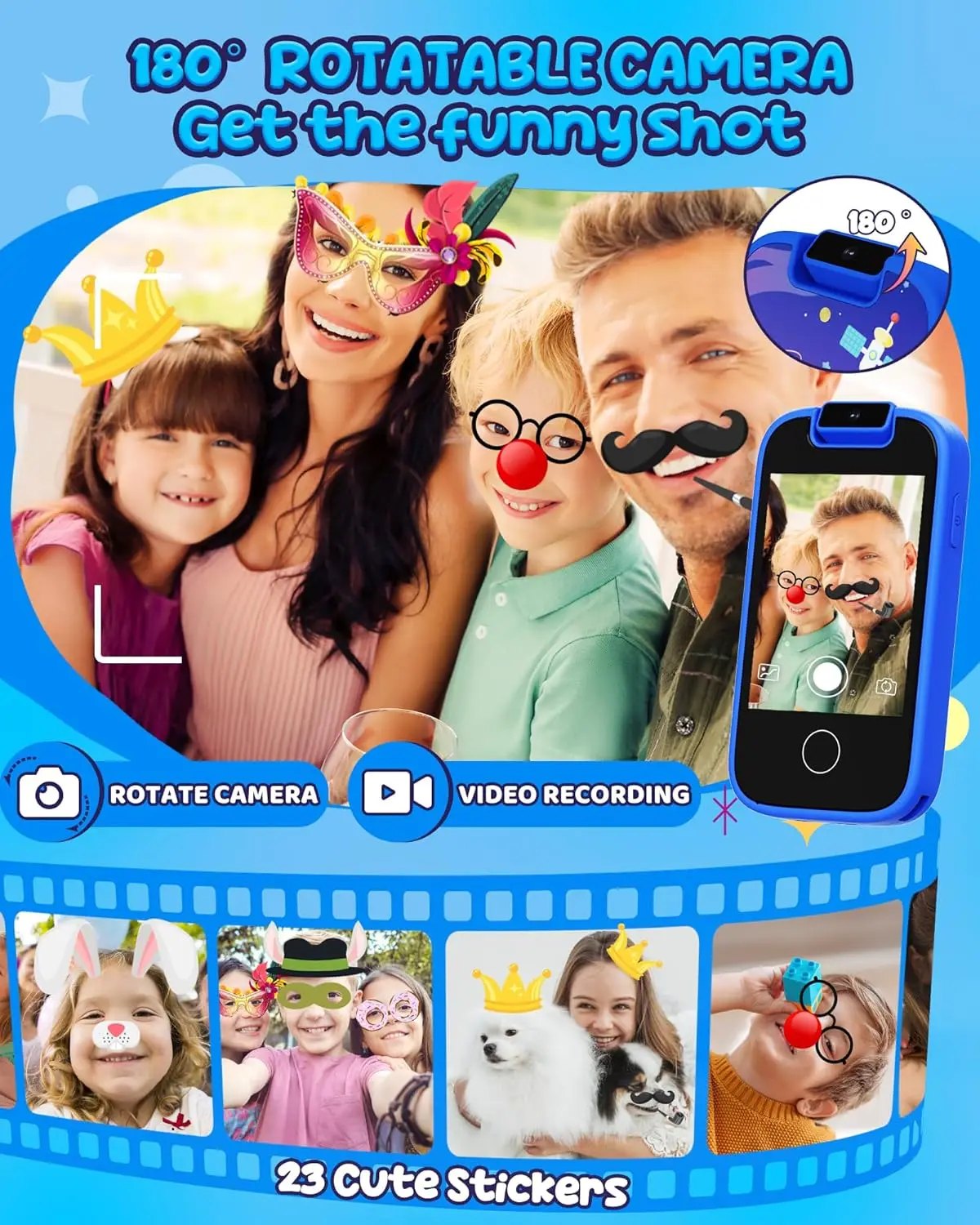 Telefone inteligente infantil para meninos, telefone infantil com câmera dupla, jogo de música, telefone de brinquedo de aprendizagem com cartão SD de 8G, presente de aniversário de Natal