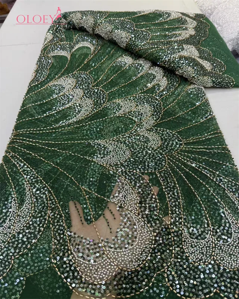 

High-End High Quality Luxury French Handmade Embroidery Groom Lace Fabric African Nigerian With Sequins Fabric For Wedding Dress