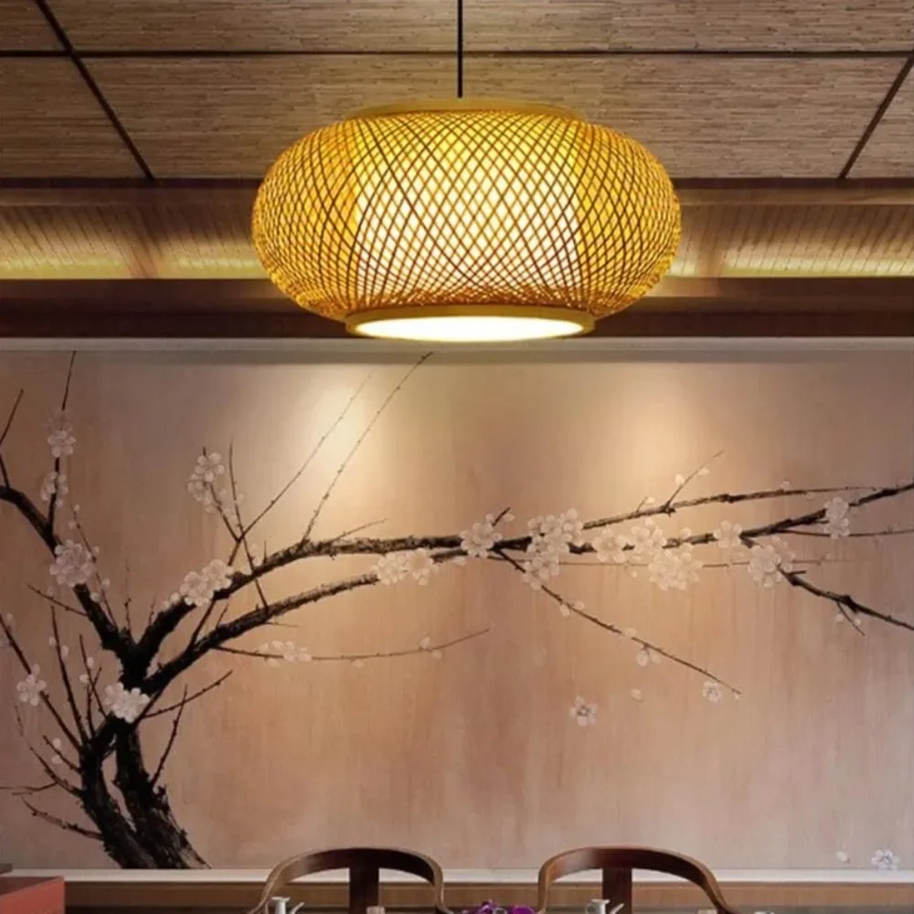 Lampade a sospensione in bambù con tessitura antica 40 / 50 cm Lampada a sospensione a soffitto in bambù lavorata a mano Lampadario in stile cinese E27