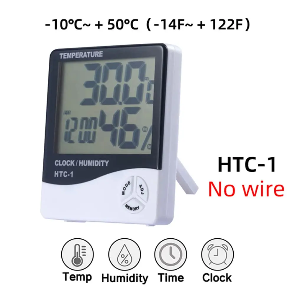 HTC-2 HTC-1 LCD Electronic Digital Temperature Humidity Meter Home Thermometer Hygrometer Indoor Outdoor Weather Station Clock