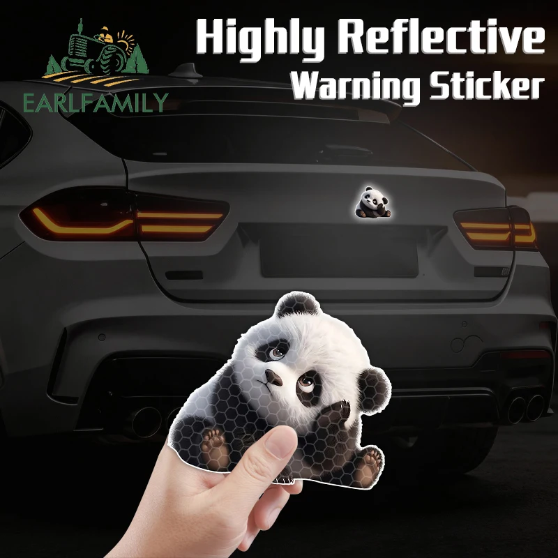 

EARLFAMILY Panda Reflective Car Sticker Cute Scratch-Proof Campervan Tumbler Bumper JDM Decal Waterproof Exterior Accessories