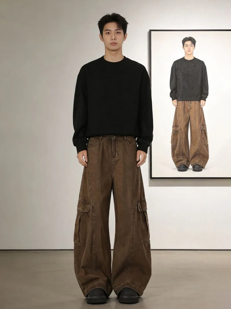 

Мужские зимние джинсы American Retro Knife с высокой талией, широкими штанинами, прямым кроем, зауженные, расклешенные, из денима, рабочие брюки