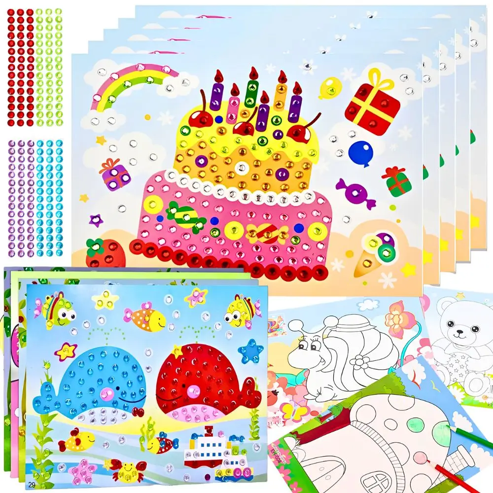 5 Sets farbiges Kunststoff-Diamant-Punkt-Kunst-Set zum Selbermachen, handgefertigtes Zeichenpapier und selbstklebendes Strass-Set, Geschenk für Studenten, Preis YMY