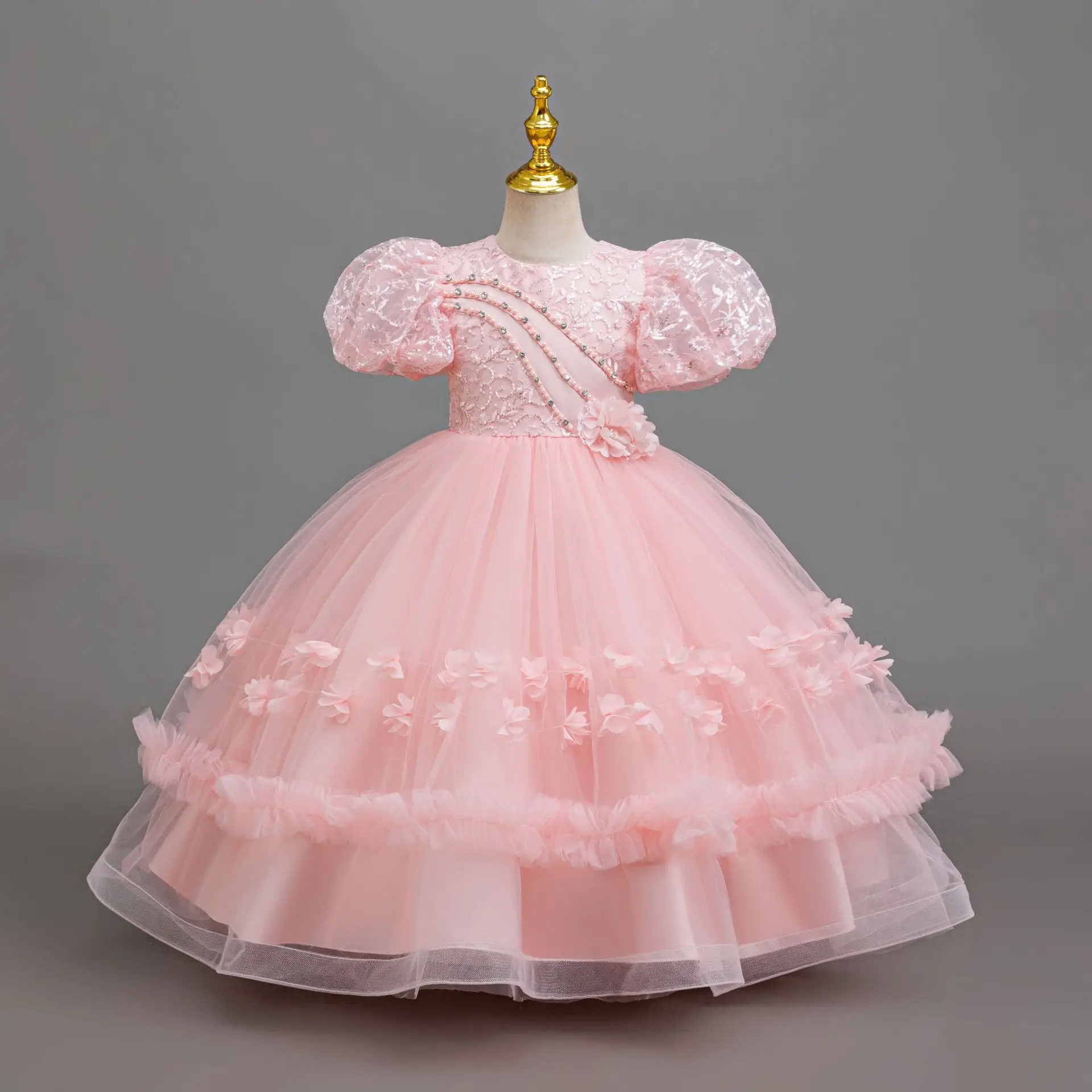 

Элегантные платья для девочек 4-12 лет: вышитые кружевные юбки из тюля для средних и старших детей, костюмы для дня рождения и выпускного бала