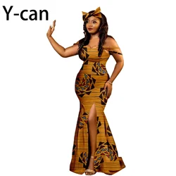 Vestidos africanos a la moda para mujer, falda Sexy con cuello Halter, diadema con lazo, ropa de fiesta, 2023, A2325073