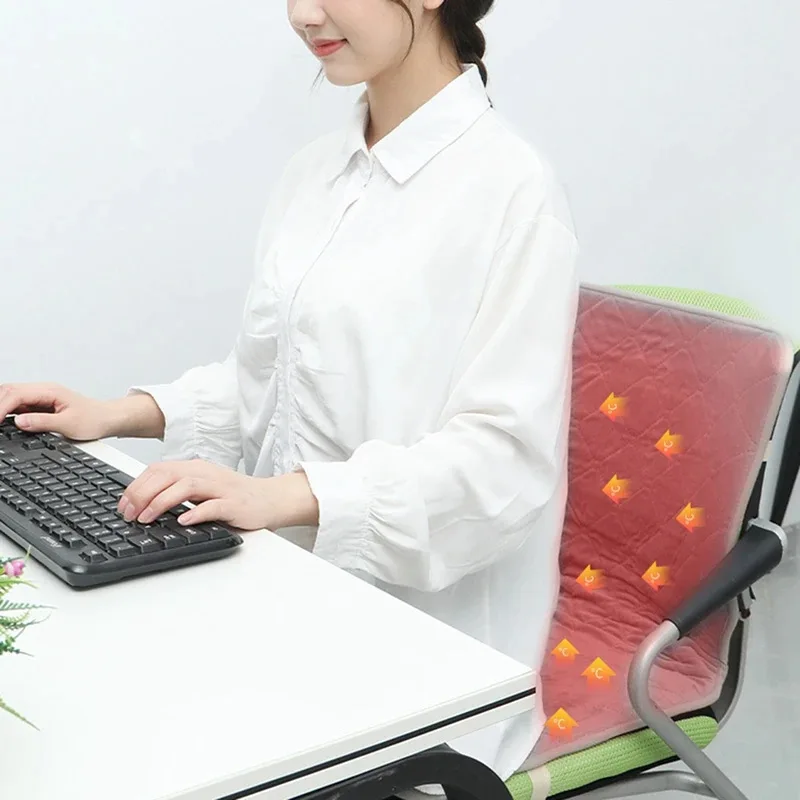 USB Heated Seat Cushion with Backrest for Office Chairs, Electric Heating Pad for Outdoor Use, Polyester, Solid Color for Car