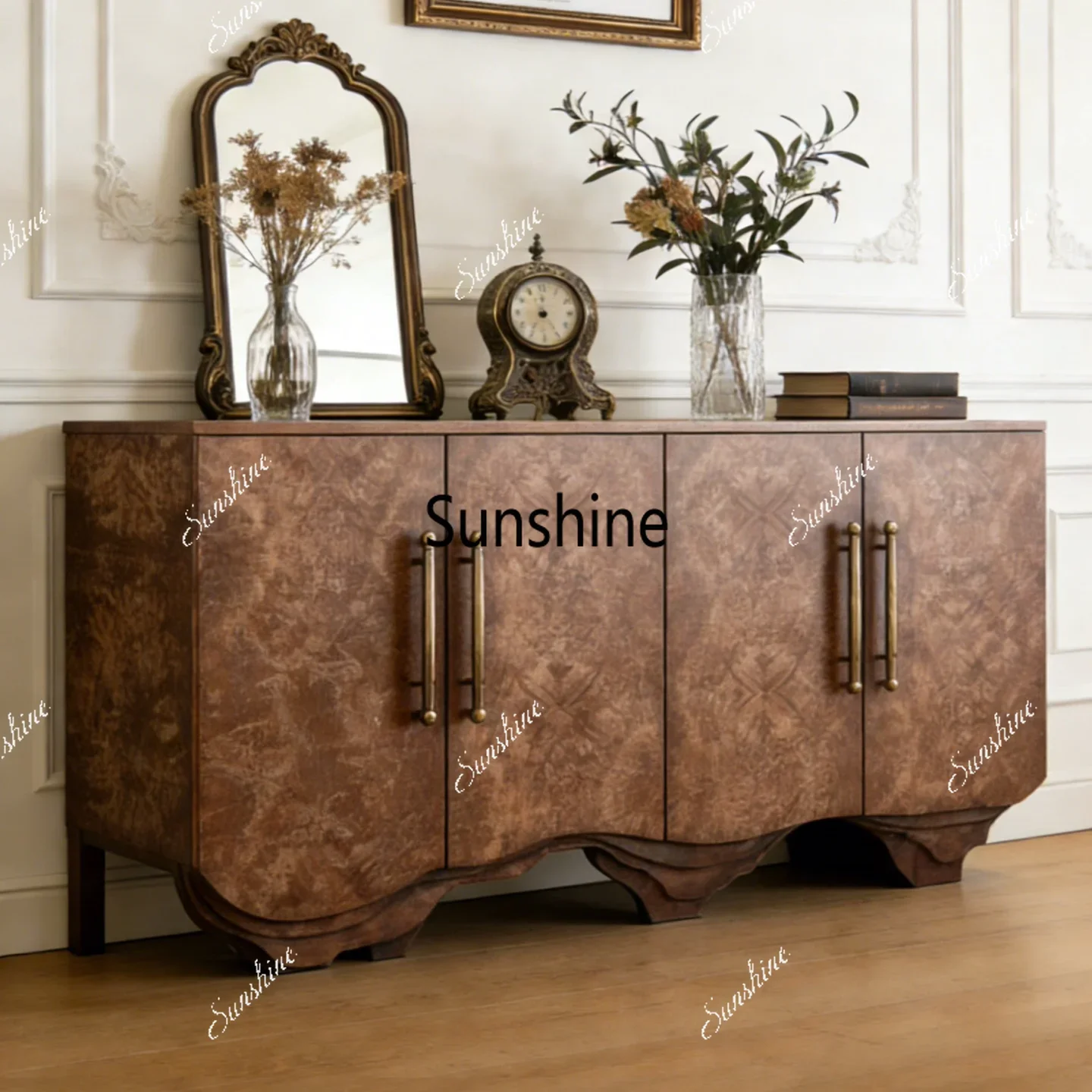 YAmerican retro solid wood entrance entrance storage creative art dining side cabinet integrated against the wall