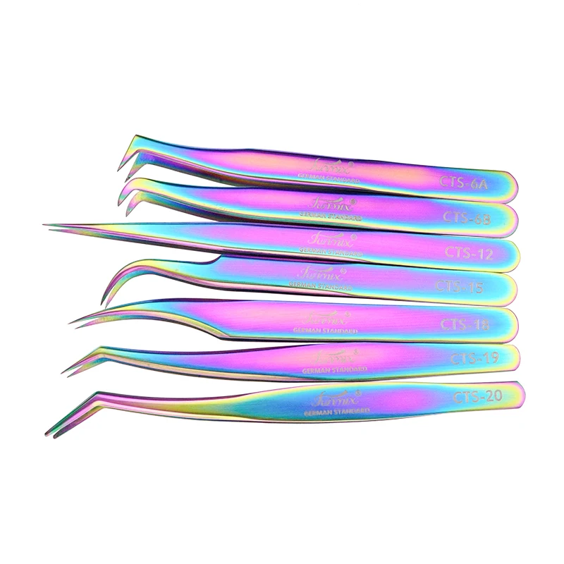 1 pçs nova funmix pinças de extensão de cílios de aço inoxidável superhard colorido cílios pinças de alta precisão pinça antiestática