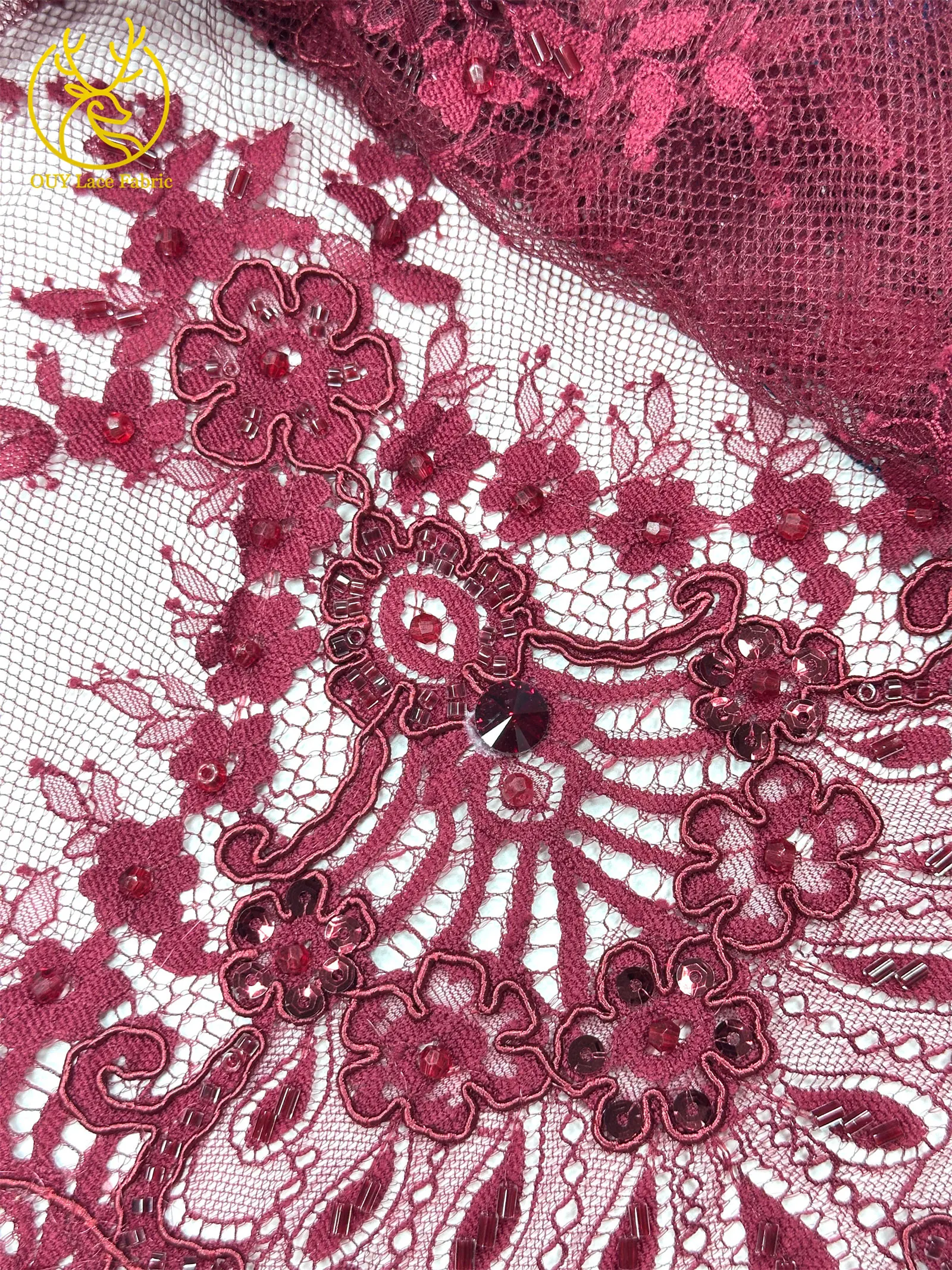 Nigerianisches Hochzeitskleid Tüll-Spitze 3 Meter Hochwertige Afrikanische Perlen-Pailletten-Spitze Modische Französische Steinbesetzte Netzspitze – Detail 7