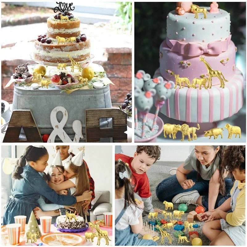 Figurines d'animaux dorés pour décor de fête préChristophe, jouets d'Auckland, safari, zoo, jungle, océan sauvage, mer, animaux marins, fête d'anniversaire