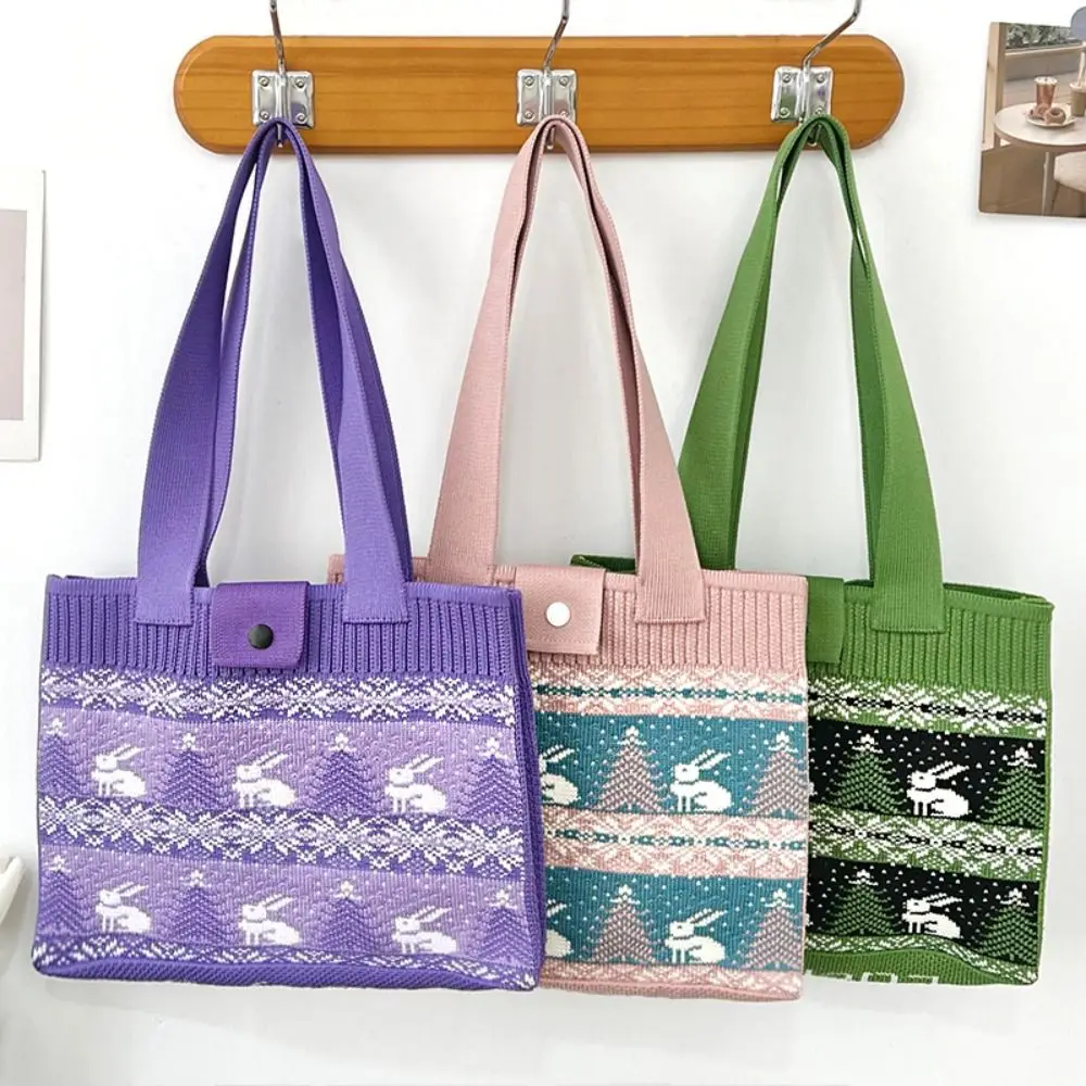 Fashion Woven Hand-woven Bag High-capacity Knit Wool Knitting Shoulder Bags Tote Bag Women