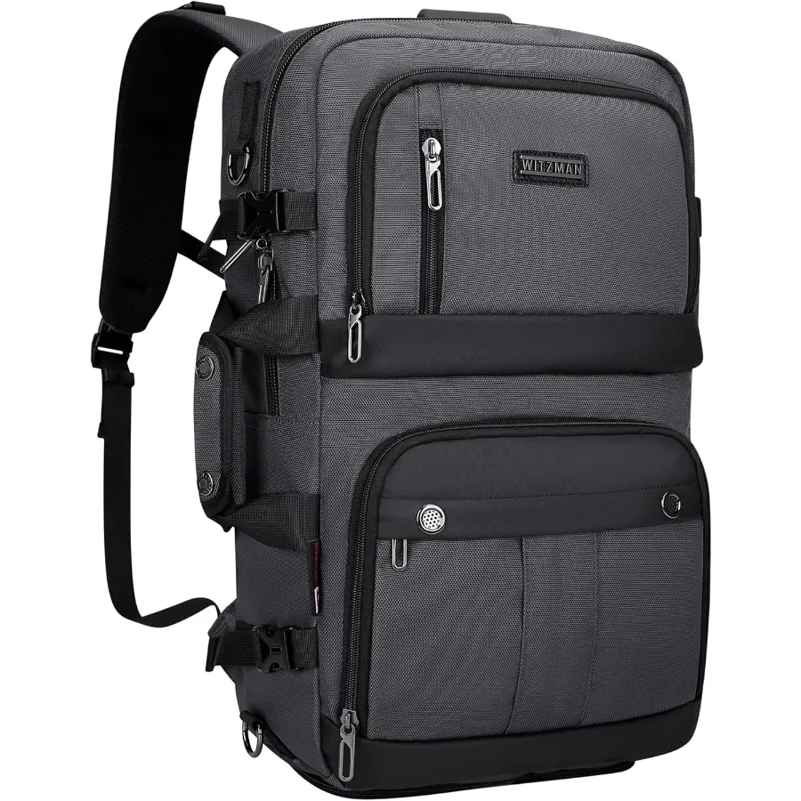 حقيبة ظهر للسفر من WITZMAN حقيبة ظهر للكمبيوتر المحمول للرجال والنساء مع منفذ شحن USB معتمد من شركة الطيران B683 رمادي فضي