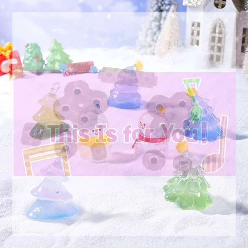 【MA】Mini Christmas Snowman And Tree Figurines Glossy Translucent Cute Design For Christmas Party Desktop Fairy Garden Decor