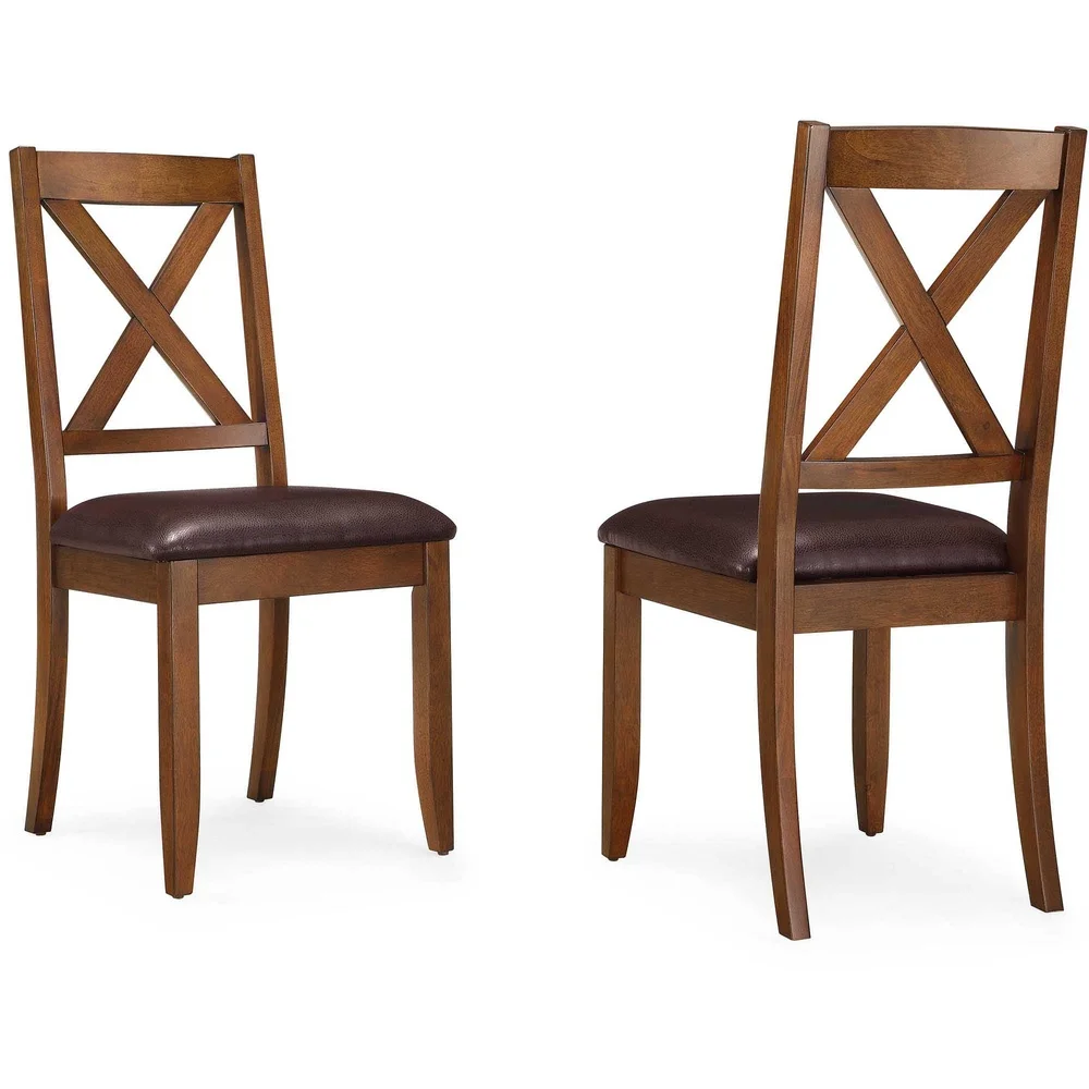 Set of 2 Stylish Brown Dining Chairs Sturdy Solid Wood Construction Multi-step Finish Dining Room Kitchen Home Office