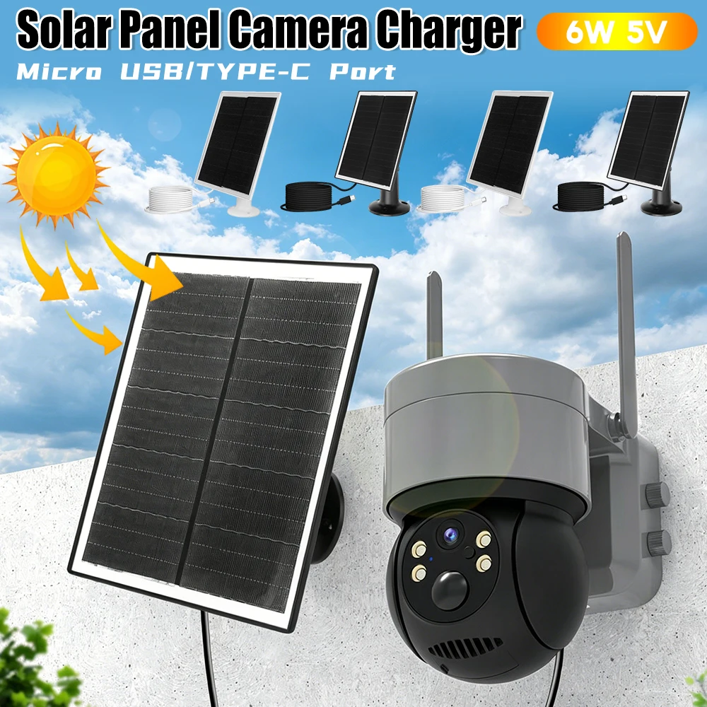 6W 5V Shingled Solar Panel Micro USB & USB-C Port Solar Panel Charger IP65 Waterproof Solar Cell Panel for Camera