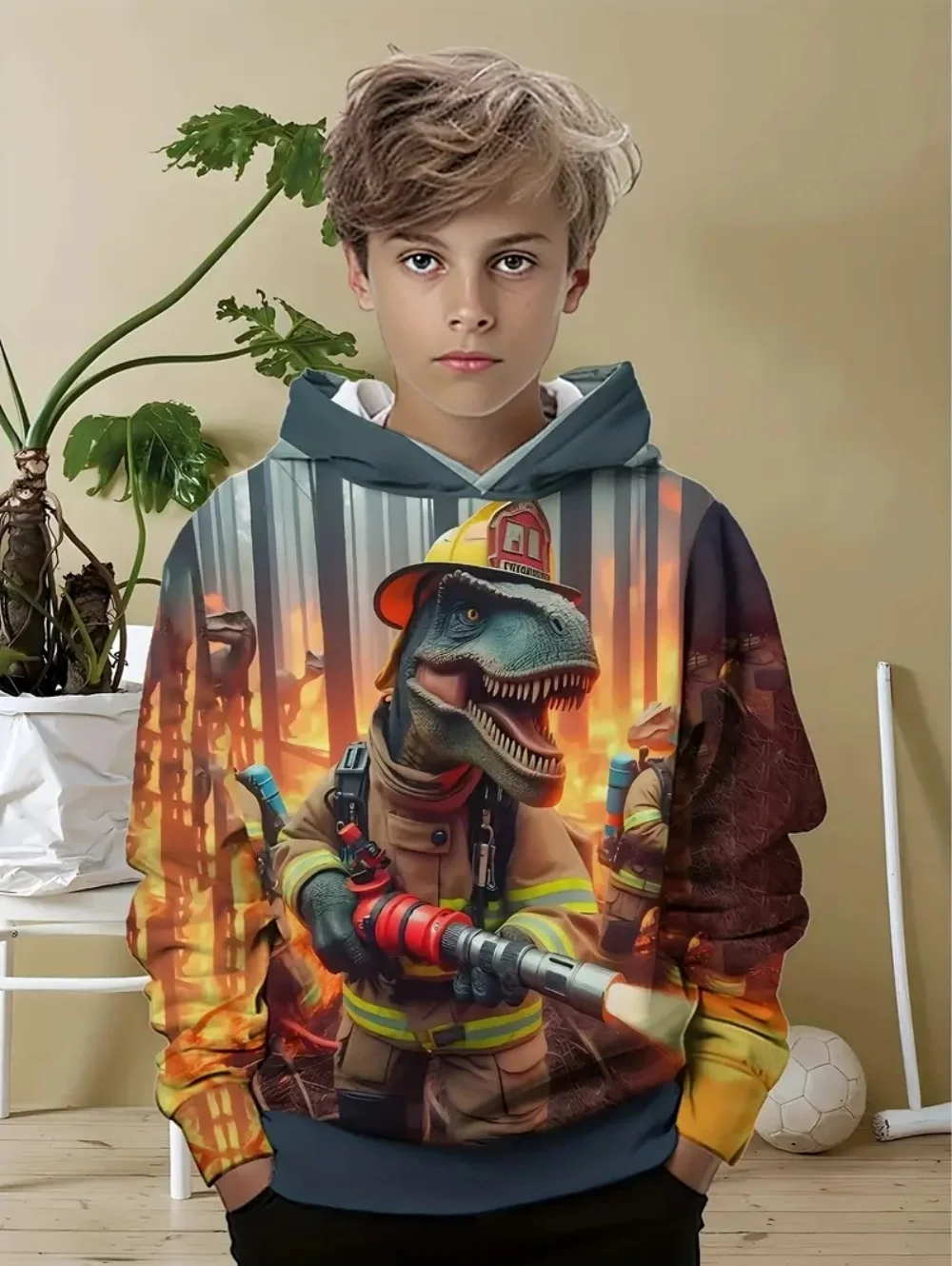 Bluzy chłopięce z kapturem, z nadrukiem dinozaura 3D, jesienne bluzy z długim rękawem, pulowery, ubrania dla niemowląt, bluza, odzież dziecięca na co dzień, do noszenia na zewnątrz.