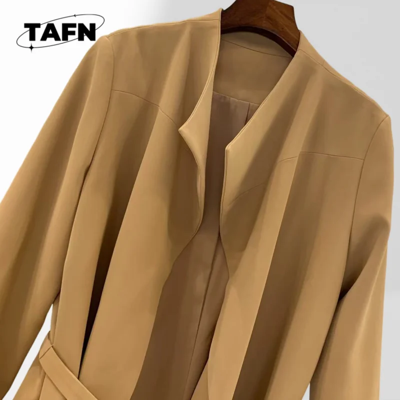 Women's Mid-Length Windbreaker for Simple Design Trench Jacket with Buttons Autumn Trench Coat AI1427