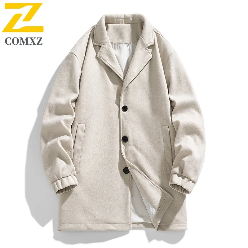 

COMXZ Premium Men Woolen Trench Korean Style Fashion Lightweight Coat Casual Daily Style Windproof Spring Autumn Garment