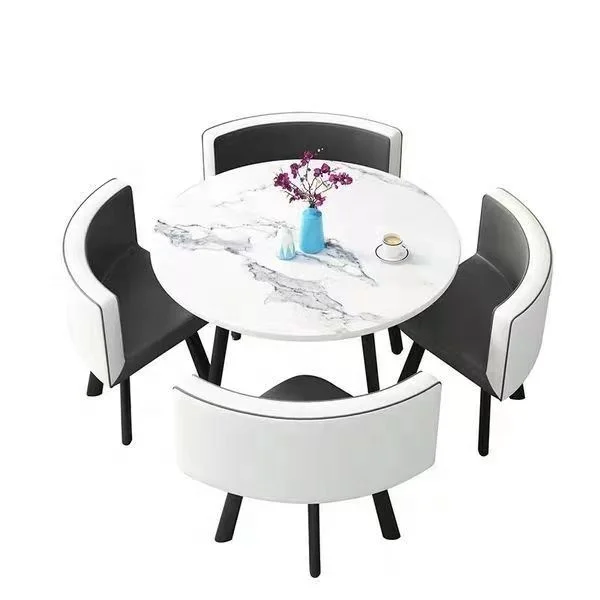 

Nordic Style Simple Hot Sales Reception Desk and Chair Combination Shop Meeting 4 People Leisure Negotiation Small Round Table