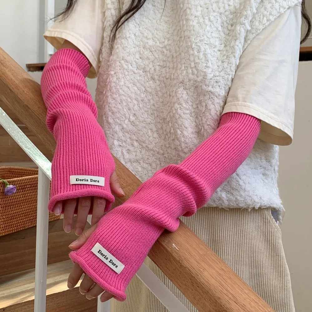 

Korean Solid Color Knitted Warm Sleeves Woolen Arm Covers Y2k Elastic Long Fingerless Sleeves Spring Autumn Clothing Accessories