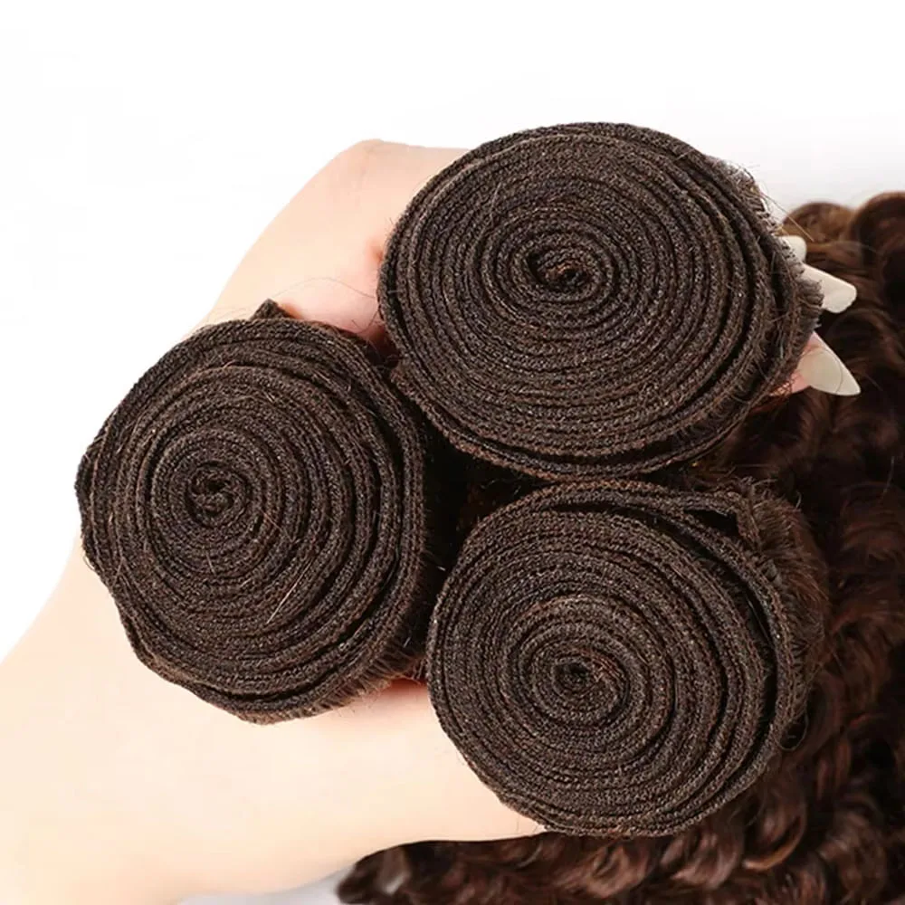 4 #   チョコレートブラウンブラジリアンヘア織りバンドル 3 個ディープウェーブバンドル 100% ブラジル人毛ウィッグ女性のための