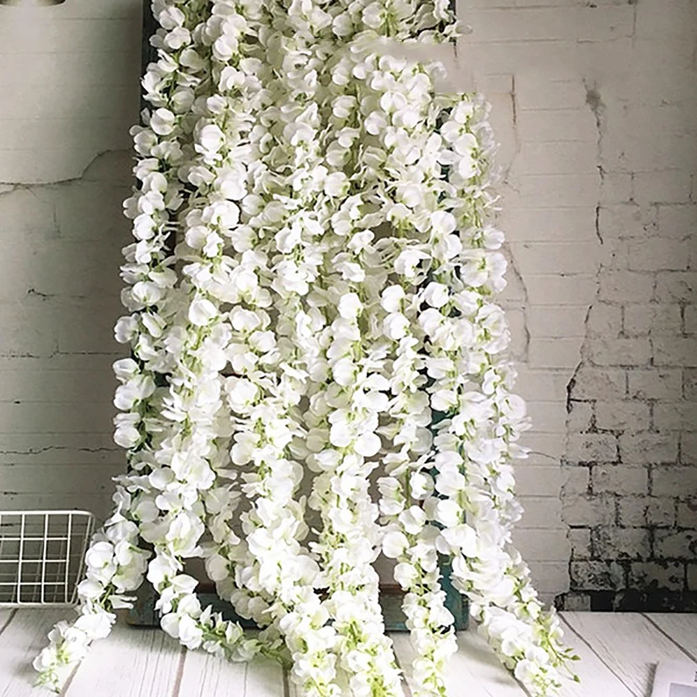 20PCS Artificial Silk Wisteria Flower Fake String Hanging Wisteria Plant Vine Garden Arch Decor Party Wedding Home Decoration