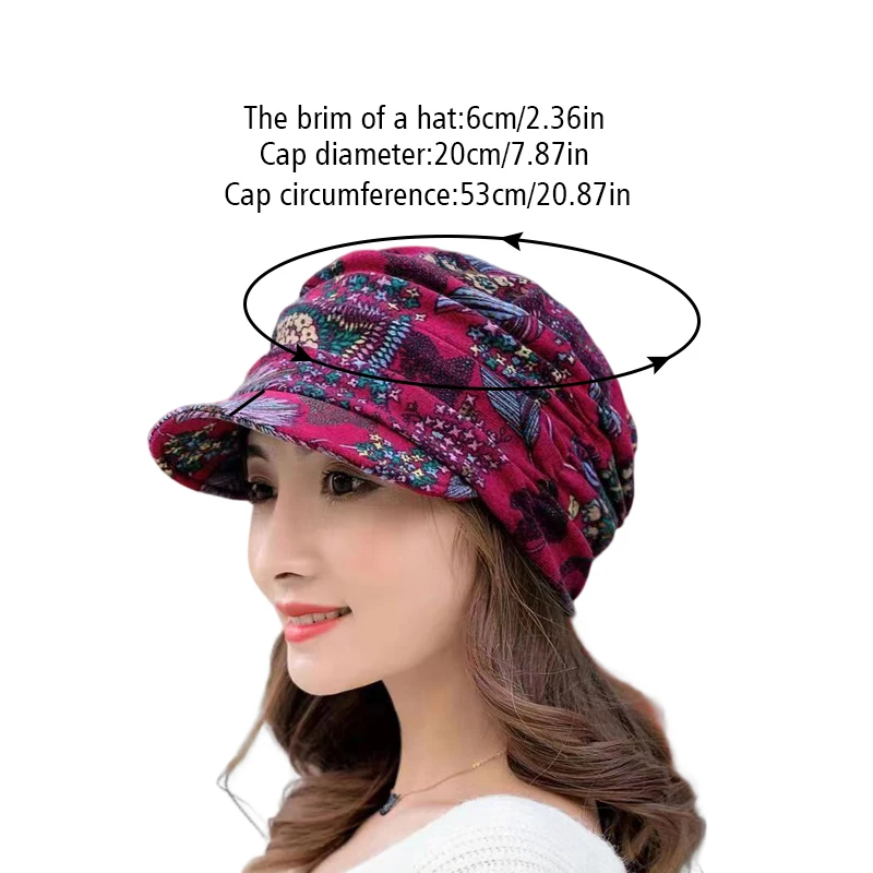 Fashion Women Warm Windproof Caps Floral Print Turban Visor Wide-Brimmed Hats Winter Turbante Cap Apparel Accessories