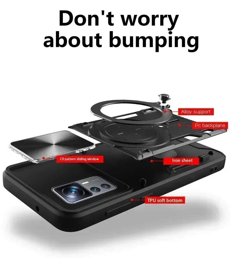 For Xiaomi 12T Pro Case Shockproof Armor Slide Camera Protect Coque For Xiaomi Mi12T Mi 12T 12 T Pro Xiaomi12T Ring Holder Cover