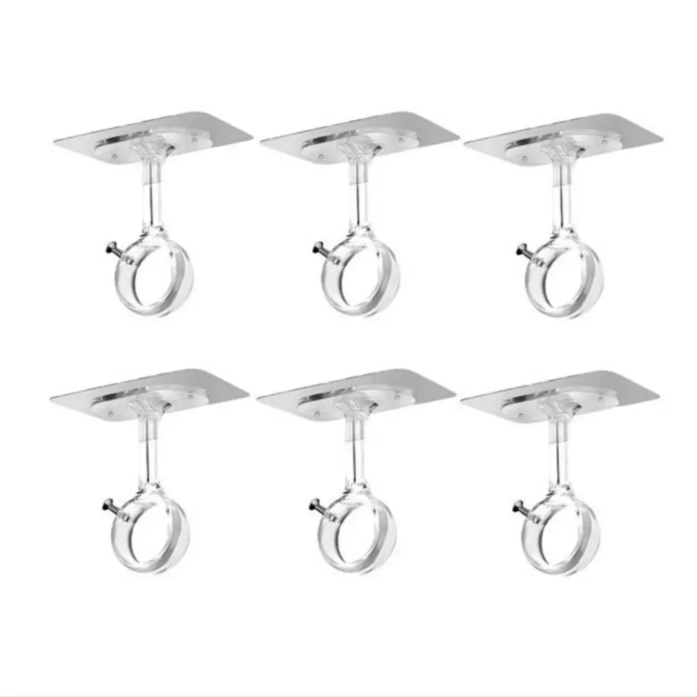 1/2pcs Self Adhesive Curtain Rod Brackets No Drilling Clear/Black Curtain Rod Hangers Curtain Rod Support Hooks